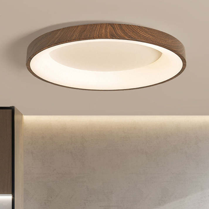 Round Flush Mount Light Fixture Wood Grain Finish 14-24 inch LED for Bedroom Living Room Hallway Modern Low Profile