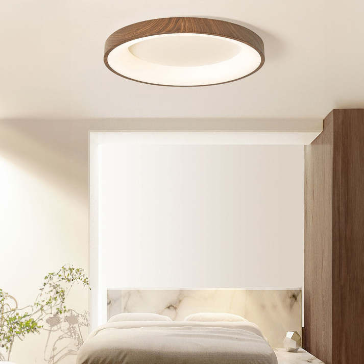 Round Flush Mount Light Fixture Wood Grain Finish 14-24 inch LED for Bedroom Living Room Hallway Modern Low Profile