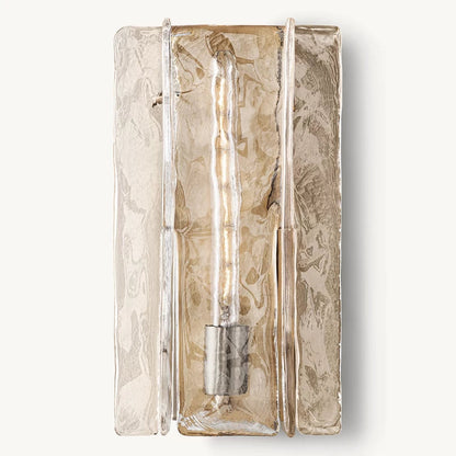 Textured Glass Wall Light Fixture Steel Frame Mid-Century Sconce for Living Room Bedroom Hallway Entryway