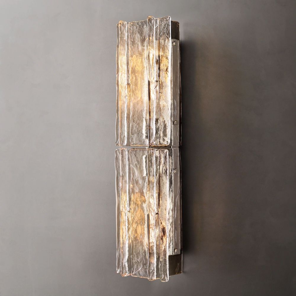 Textured Glass Wall Light Fixture Steel Frame Mid-Century Sconce for Living Room Bedroom Hallway Entryway