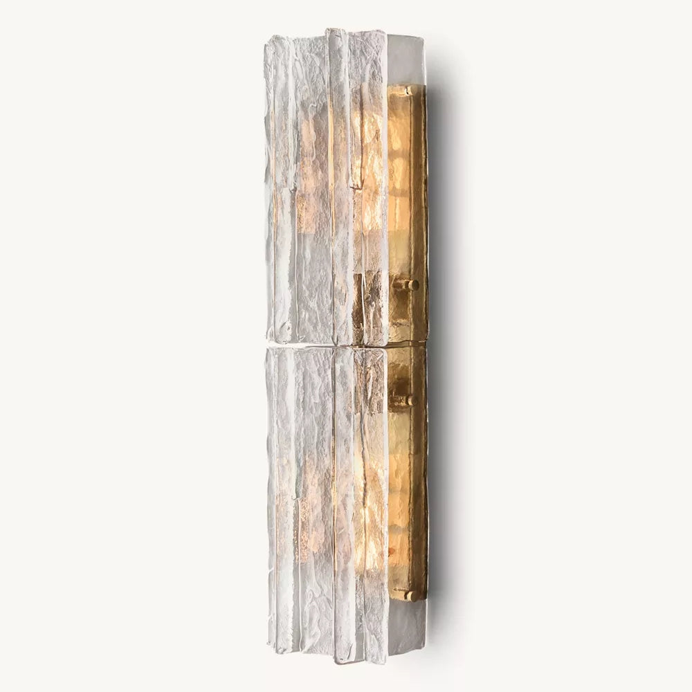 Textured Glass Wall Light Fixture Steel Frame Mid-Century Sconce for Living Room Bedroom Hallway Entryway