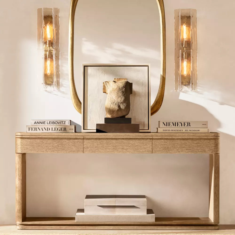Textured Glass Wall Light Fixture Steel Frame Mid-Century Sconce for Living Room Bedroom Hallway Entryway