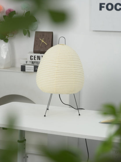 Handcrafted Paper Shade Accent Lamp 10 in Wide Warm Glow LED Bedside Nightlight for Bedroom Office Desktop Reading Nook Minimalist Japanese
