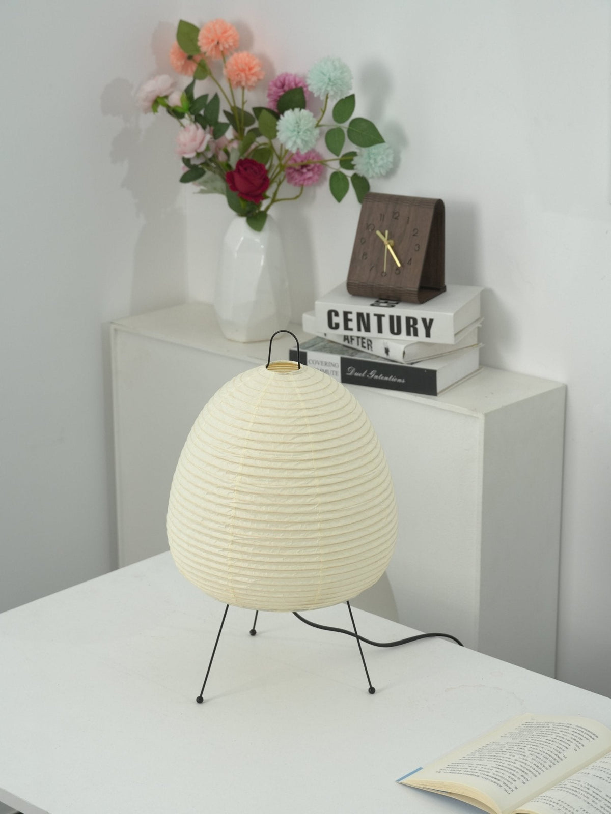 Handcrafted Paper Shade Accent Lamp 10 in Wide Warm Glow LED Bedside Nightlight for Bedroom Office Desktop Reading Nook Minimalist Japanese