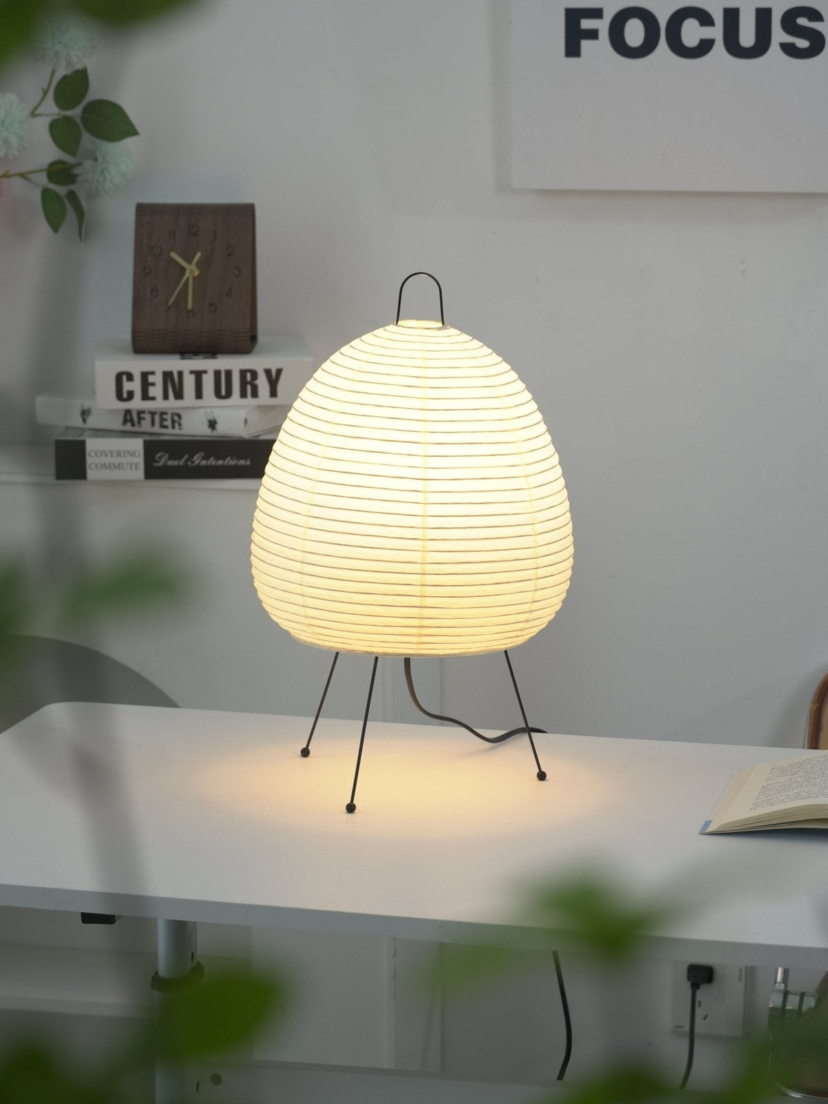 Handcrafted Paper Shade Accent Lamp 10 in Wide Warm Glow LED Bedside Nightlight for Bedroom Office Desktop Reading Nook Minimalist Japanese