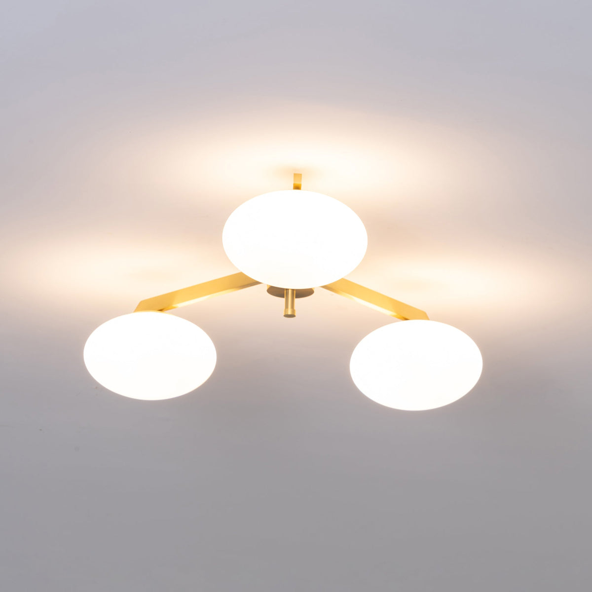 Five-Arm Flush Mount Ceiling Fixture with Milky White Shades in Warm Gold Finish for Kitchen Island Bedroom Hallway Entry Foyer Low Profile