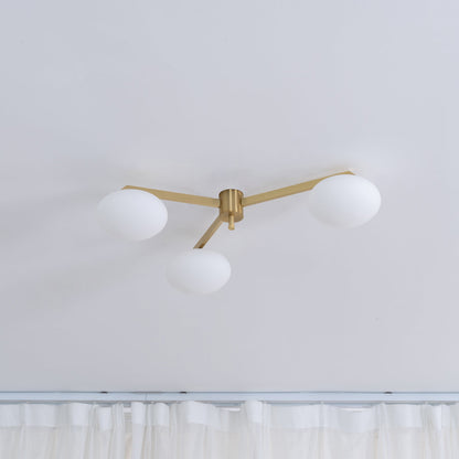 Five-Arm Flush Mount Ceiling Fixture with Milky White Shades in Warm Gold Finish for Kitchen Island Bedroom Hallway Entry Foyer Low Profile
