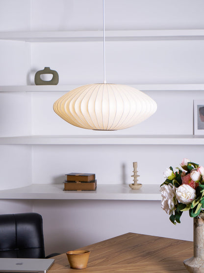 Steel Wire Silk Shade Ceiling Light 20 in White for Kitchen Island Dining Room Modern Pendant Lamp Hanging Fixture Adjustable Cord E26 Base