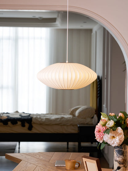 Steel Wire Silk Shade Ceiling Light 20 in White for Kitchen Island Dining Room Modern Pendant Lamp Hanging Fixture Adjustable Cord E26 Base