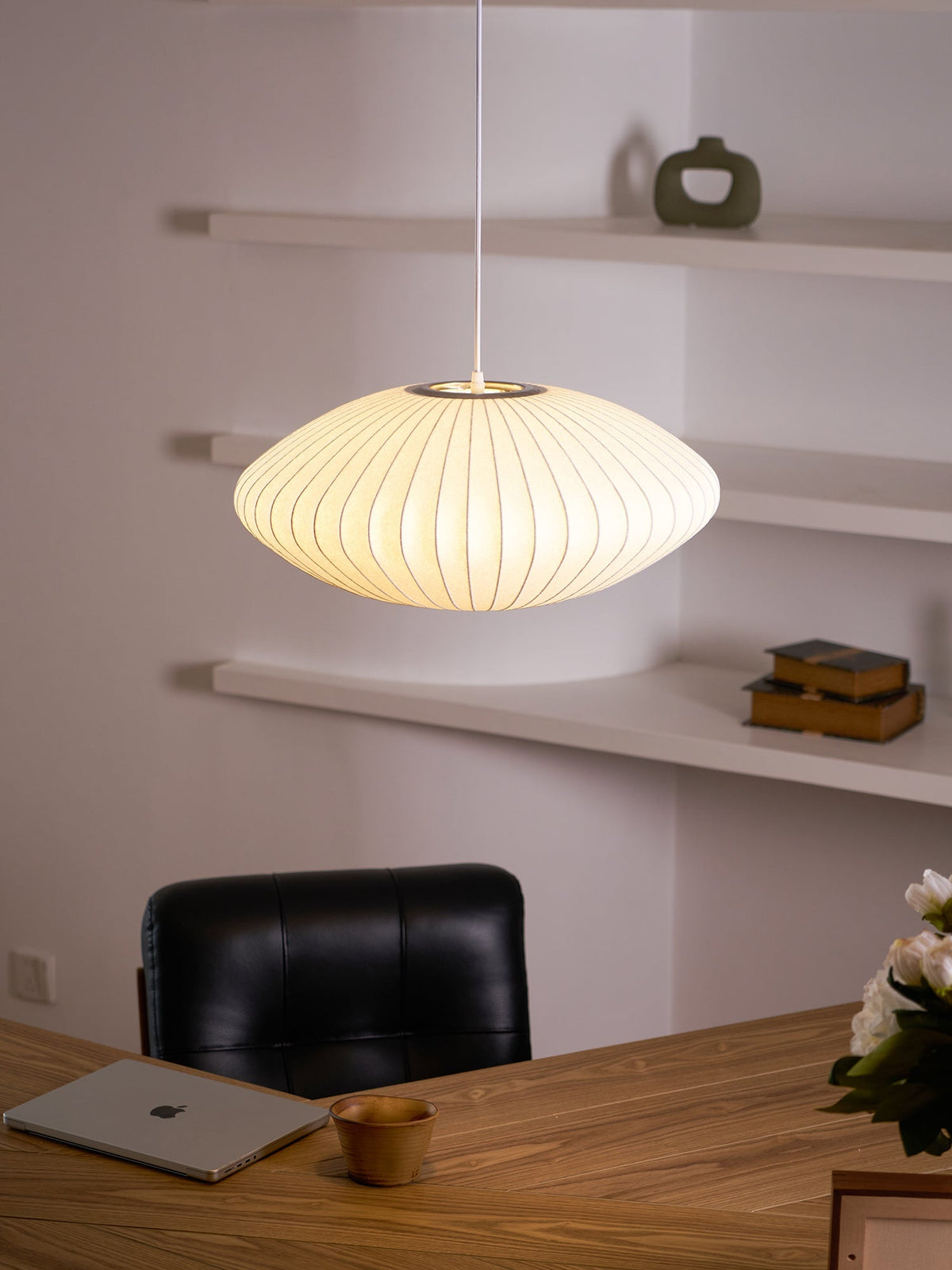 Steel Wire Silk Shade Ceiling Light 20 in White for Kitchen Island Dining Room Modern Pendant Lamp Hanging Fixture Adjustable Cord E26 Base