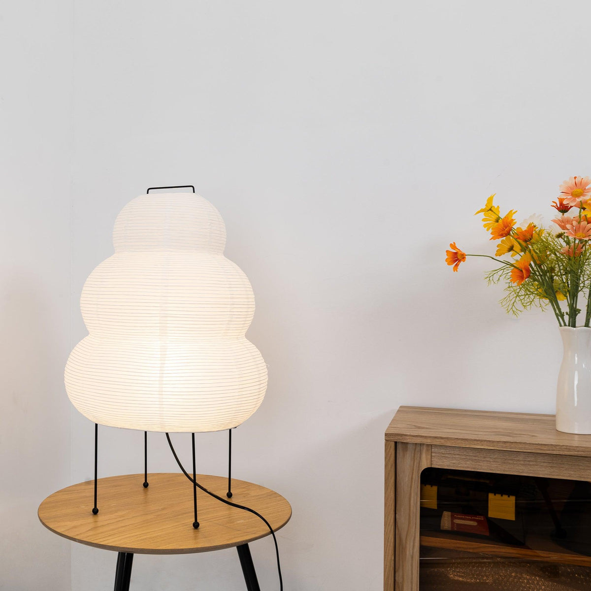 Handcrafted Paper Shade Accent Lamp 10 in Wide Warm Glow LED Bedside Nightlight for Bedroom Office Desktop Reading Nook Minimalist Japanese