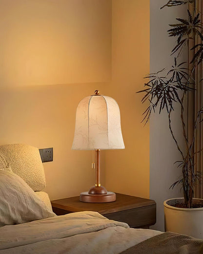 Nightstand Lamp with Fabric Shade 9-Inch Dimmable Task Light Copper Walnut Finish Bedroom Reading Side Table Lighting Home Decor