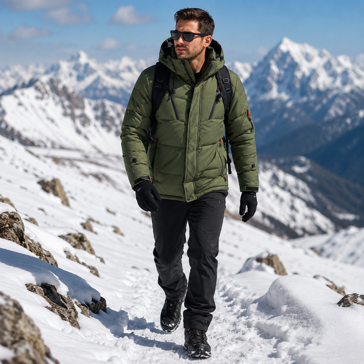 Insulated Winter Parka Jacket with Detachable Hood for Men – Windproof Cold Weather Coat for Outdoor Hiking Camping & Everyday Commuting