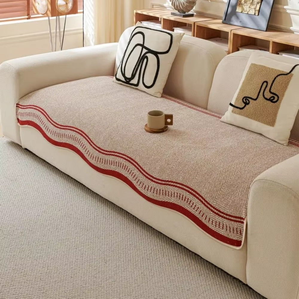 Wavy Edge Furniture Protector with Non-Slip Grip for Couches – Machine Washable Pet-Friendly Cover for Living Room