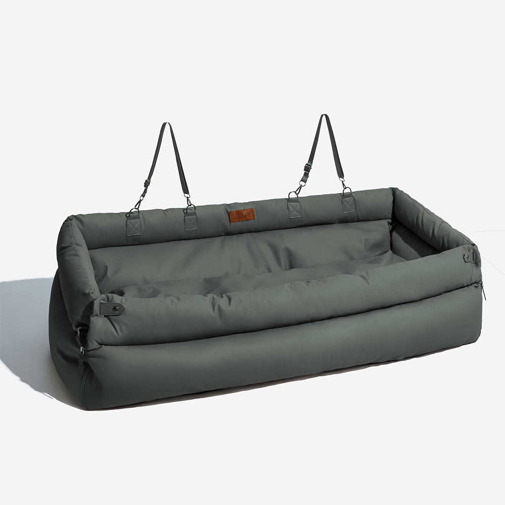 Elevated Pet Car Seat with Cushioned Bolsters for Medium to Large Dogs – Faux Leather Travel Booster Bed for SUVs & Sedans