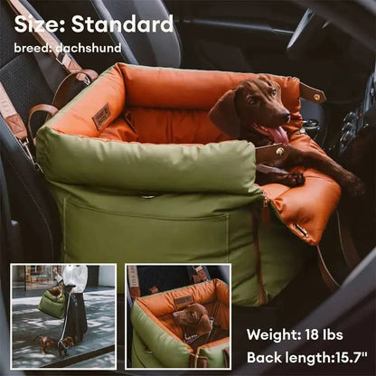 Portable Pet Travel Carrier Bed with Safety Leash for Small to Medium Dogs – Waterproof Faux Leather Car Booster Seat & Indoor Lounge