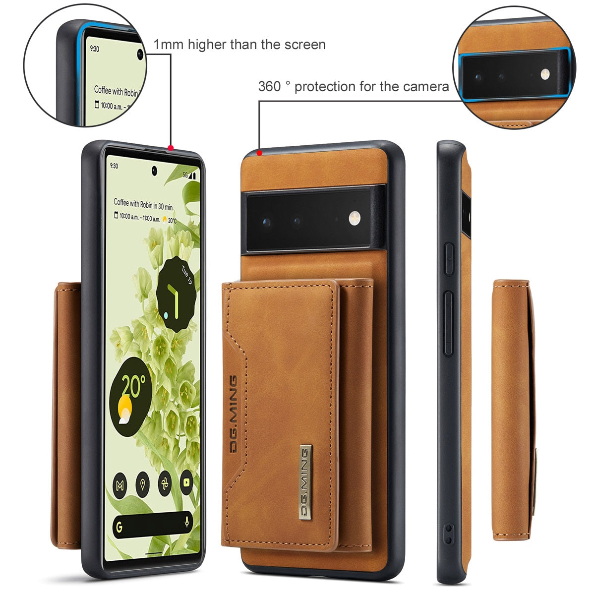 Magnetic Leather Wallet Case for Google Pixel – Detachable Card Holder with Raised Screen Protection & Microfiber Interior