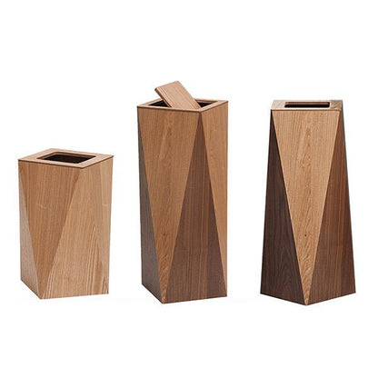 Geometric Wood Trash Can with Lid for Modern Spaces