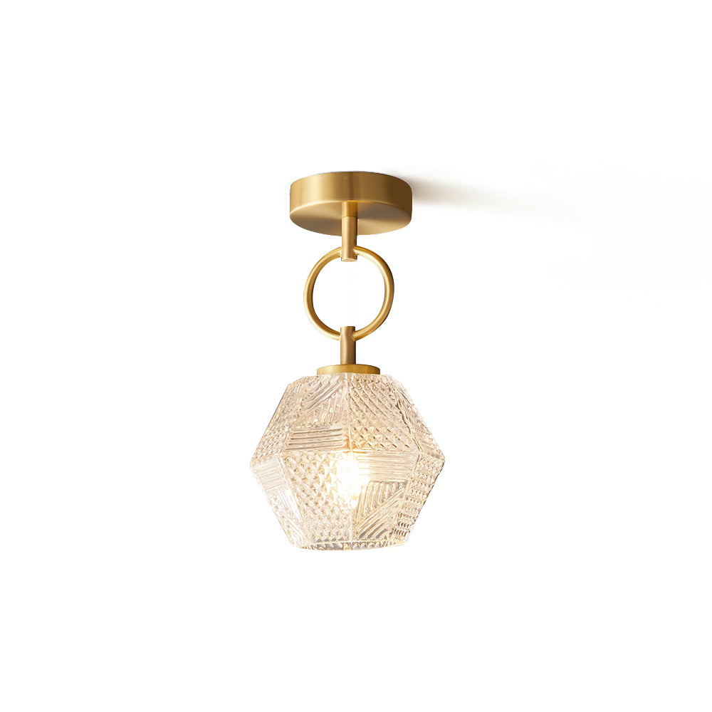 Geometric Glass Pendant Light with Faceted Shade | Polished Metal Hanging Fixture for Kitchen Island Entryway Breakfast Nook Hallway