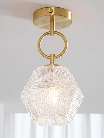Geometric Glass Pendant Light with Faceted Shade | Polished Metal Hanging Fixture for Kitchen Island Entryway Breakfast Nook Hallway