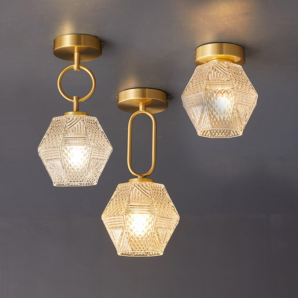 Geometric Glass Pendant Light with Faceted Shade | Polished Metal Hanging Fixture for Kitchen Island Entryway Breakfast Nook Hallway