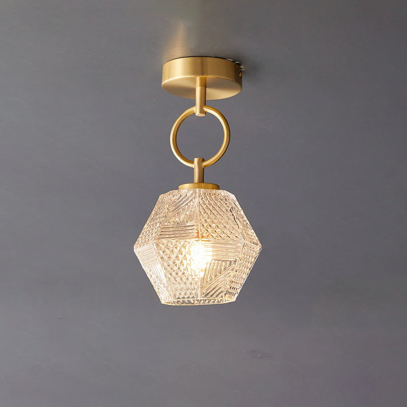 Geometric Glass Pendant Light with Faceted Shade | Polished Metal Hanging Fixture for Kitchen Island Entryway Breakfast Nook Hallway