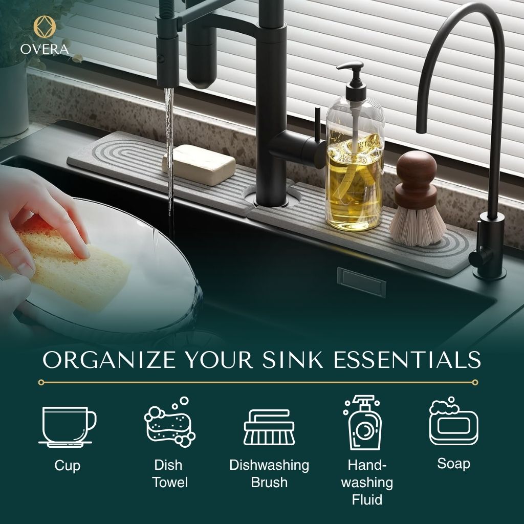 Diatomite Sink Mat | Super-Absorbent Kitchen Sink Protector with Stylish Design | Instant Spill Cleanup for Dry Counters