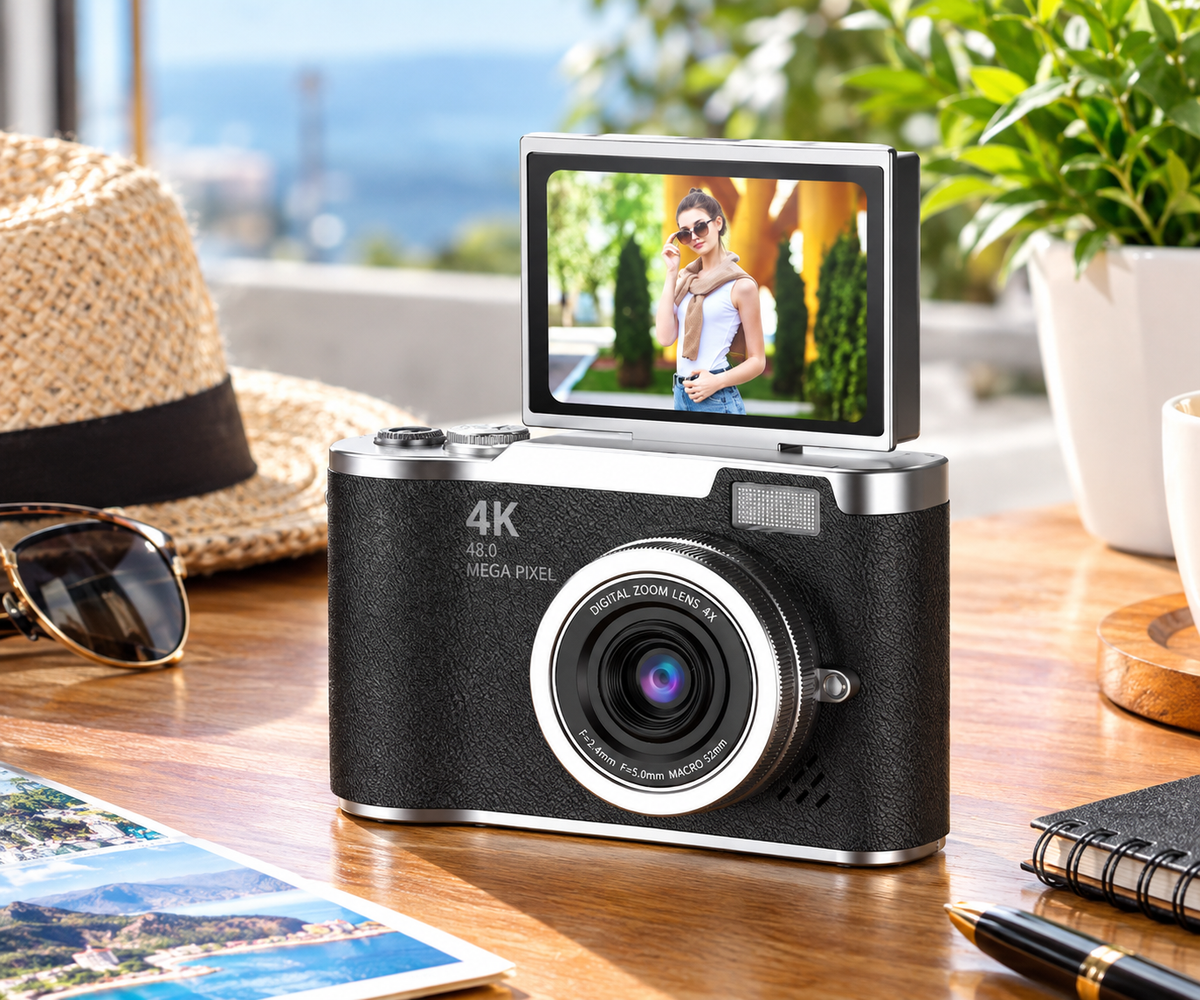 Compact 4K Digital Camera with 180° Flip Screen & 48MP for Easy Selfies