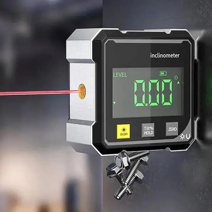 USB Rechargeable Magnetic Angle Finder with Laser Line – 2.4 in Aluminum Digital Level Gauge for Woodworking Shelves Framing – Zero Hold Fun