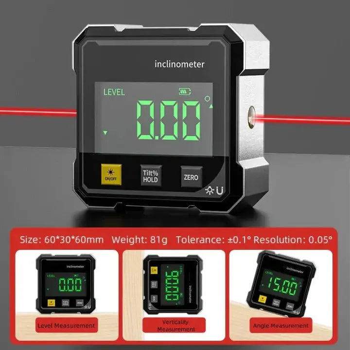 Digital Angle Finder with Laser Level and Magnetic Base for Precise Alignment | Inclinometer Protractor Tool for Woodworking Carpentry