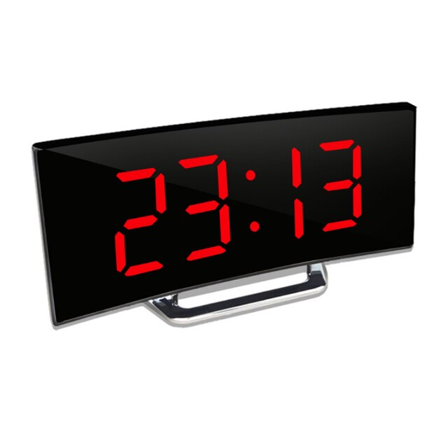 Curved LED Digital Alarm Clock with Auto-Dimming Mirror Display for Bedroom, Nightstand & Desk | USB or Battery Powered
