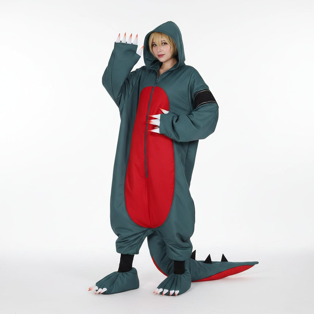 Dinosaur Costume | Adult Jumpsuit with Wig & Shoe Covers | Fun Cosplay Outfit for Halloween