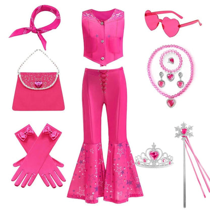 Disco Party Set | Girls' Flared Pants Costume with Stylish Top | Fun Outfit for Halloween and Themed Events