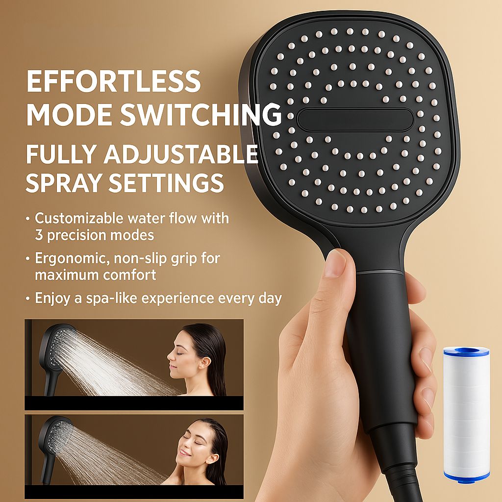 Shower Head with Built-In Water Filter & Adjustable Multi-Spray Modes for Softer Skin & Hair Care