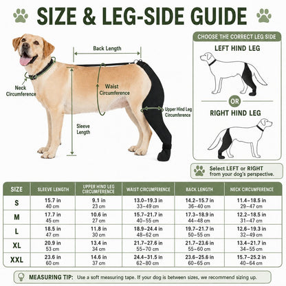 Adjustable Hip-to-Paw Dog Rear Leg Recovery Sleeve (Enclosed Paw Cover)