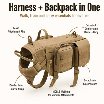 Detachable MOLLE Pouches & Breathable Mesh Dog Backpack Harness