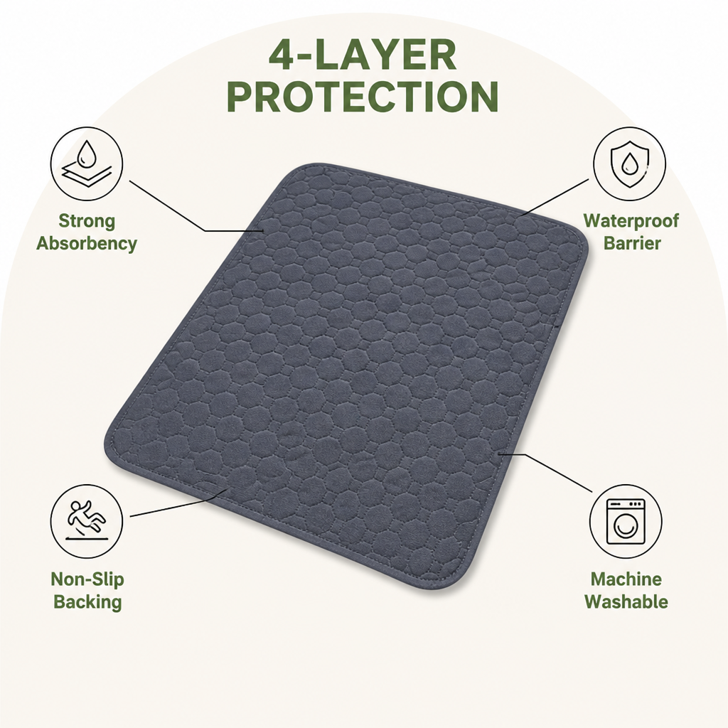 Ortekor 4-Layer Ultra Absorbent Waterproof Non-Slip Pet Mat