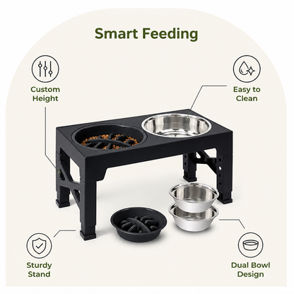 Ortekor Adjustable Elevated Double Stainless Steel Bowl Feeder