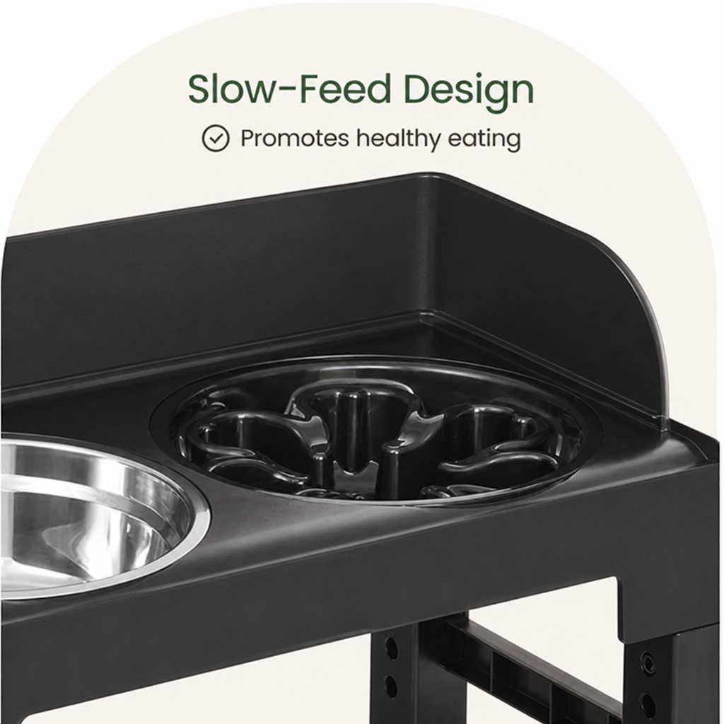 Ortekor Adjustable & Tilting Raised Dog Feeder (Stainless Steel Bowls)
