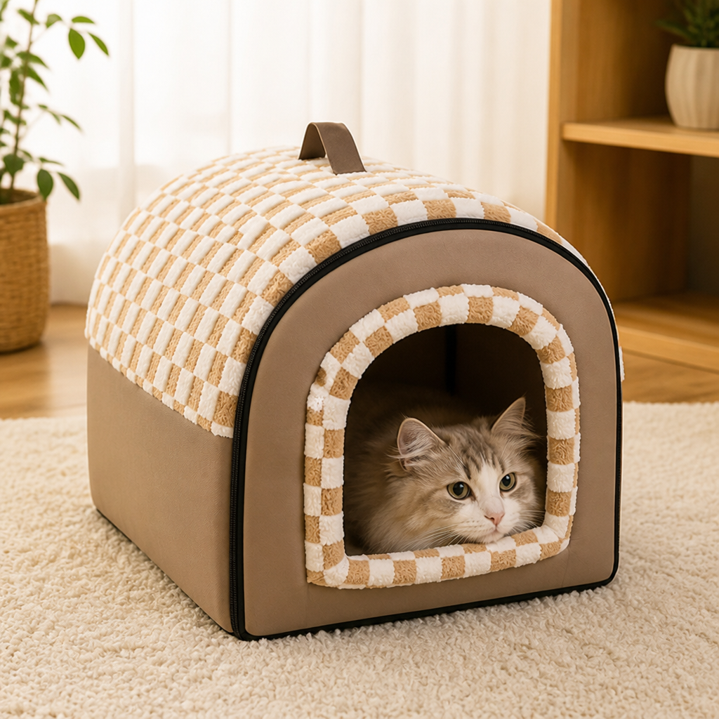 Ortekor All-Season Plush Enclosed Cat Bed (Removable & Washable Cover)