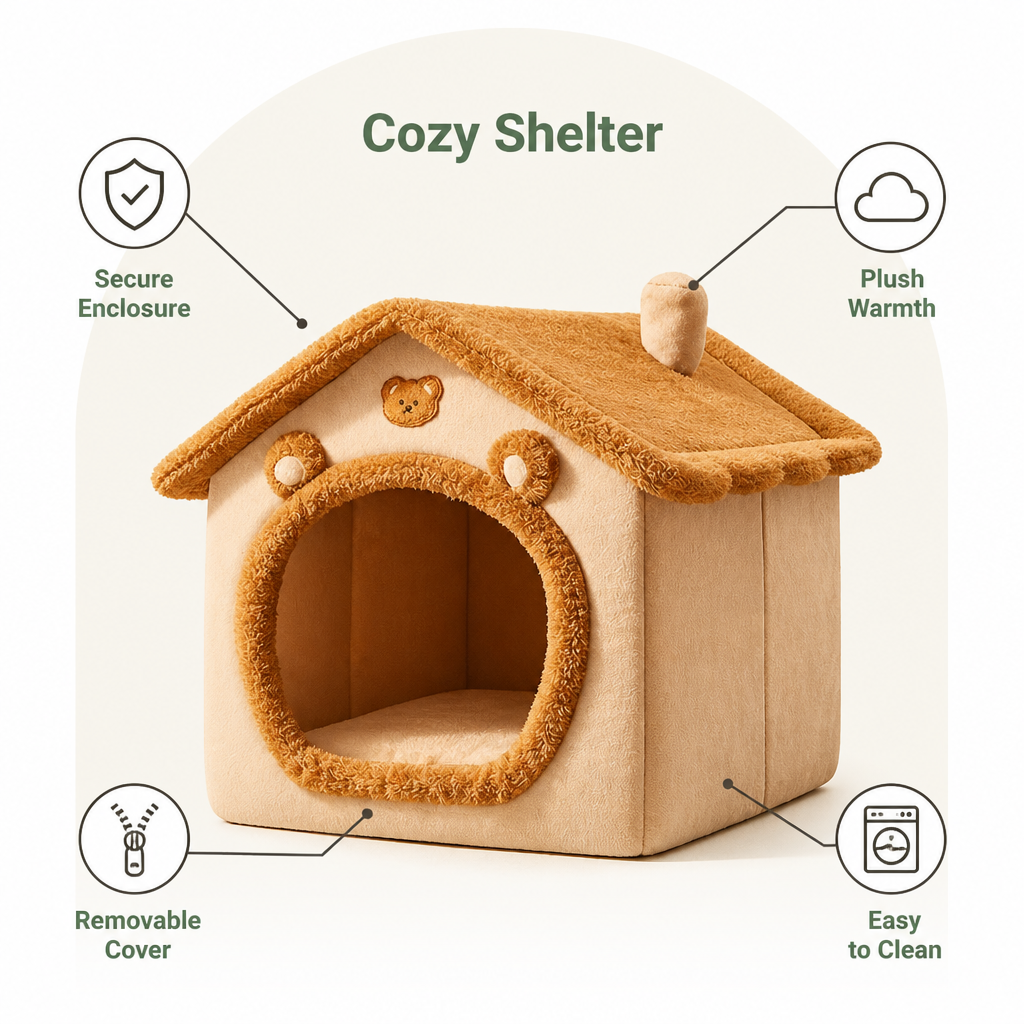 Ortekor All-Season Plush Enclosed Dog Bed (Removable Washable Cover)