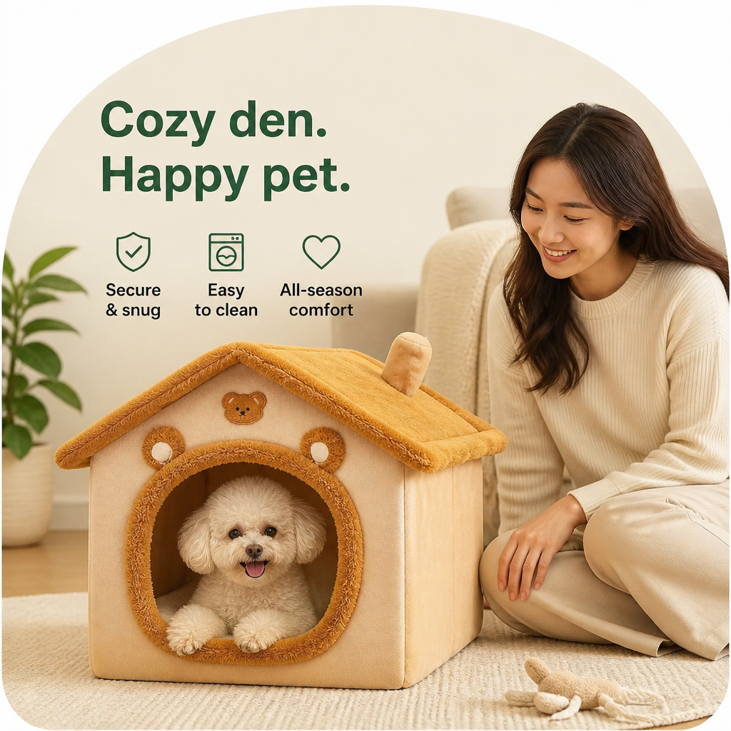 Ortekor All-Season Plush Enclosed Dog Bed (Removable Washable Cover)
