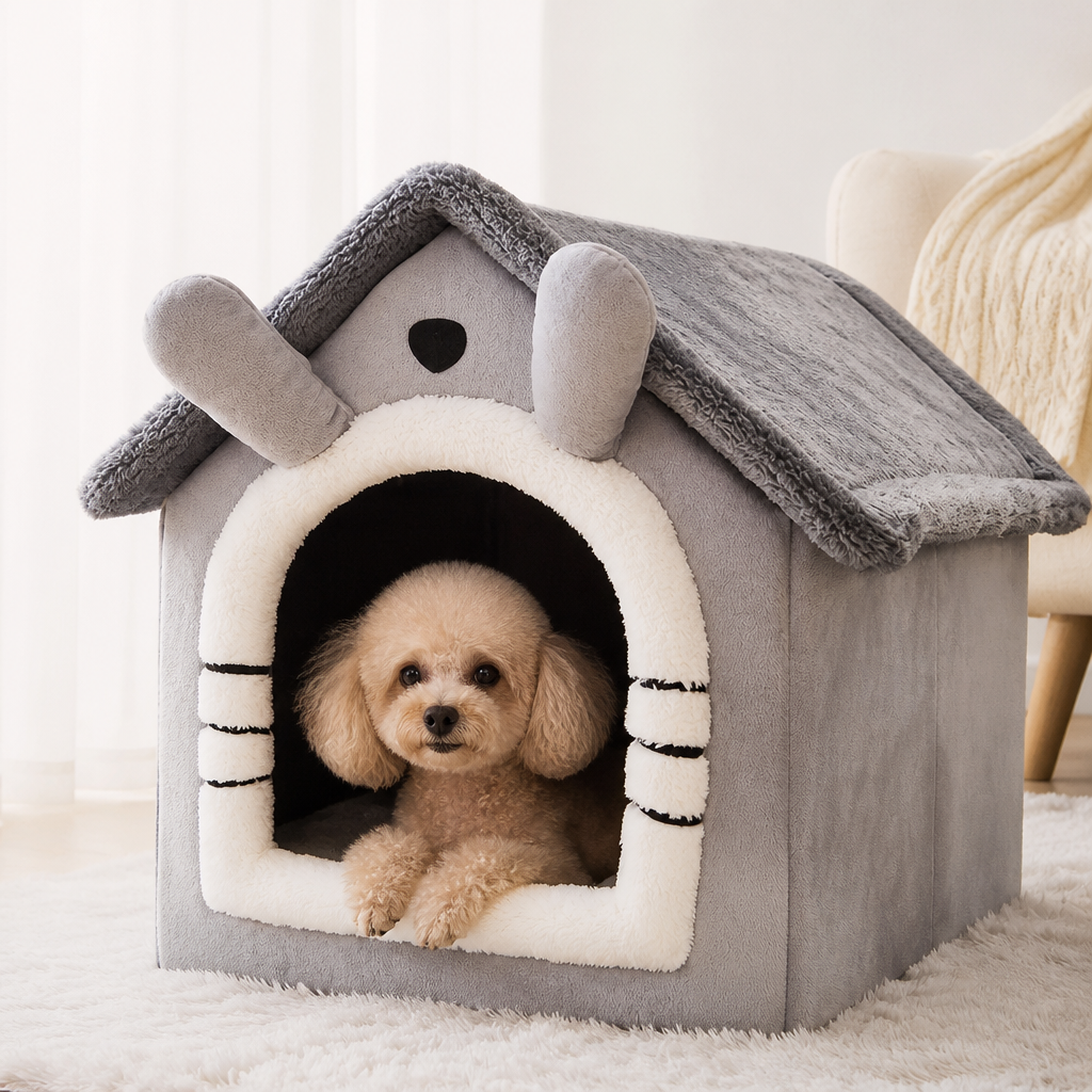 Ortekor All-Season Plush Enclosed Dog Bed (Removable Washable Cover)