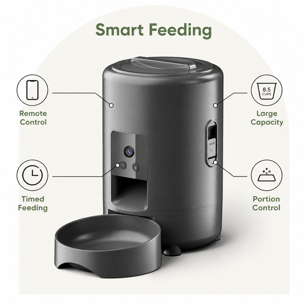 Ortekor App-Controlled & Portion-Controlled Pet Feeder (8.5-Cup Hopper)