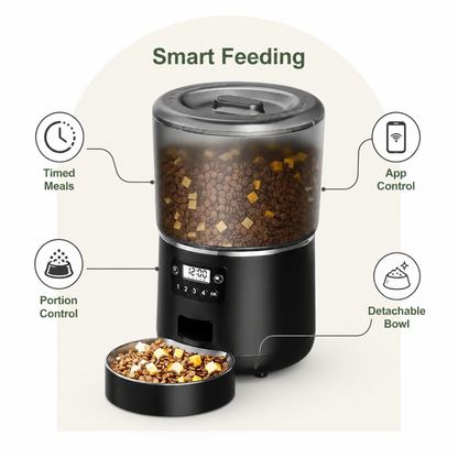 Ortekor App-Controlled & Scheduled Automatic Pet Feeder (Detachable Stainless Bowl)