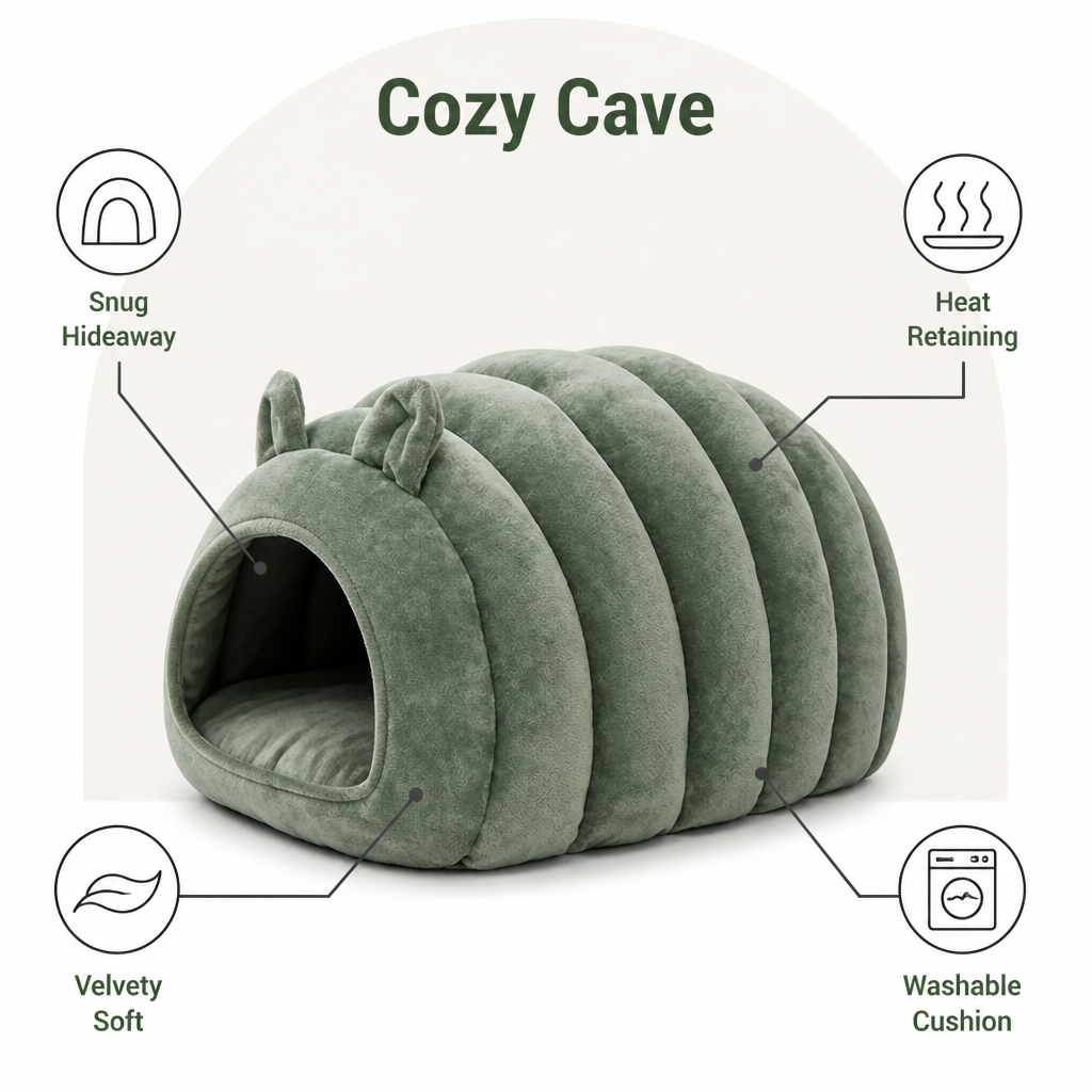 Ortekor Arctic Cashmere Half-Enclosed Cat Bed (Removable Cushion)