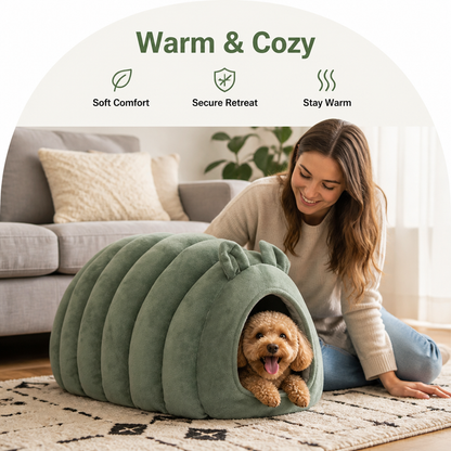 Ortekor Arctic Cashmere Half-Enclosed Cat Bed (Removable Cushion)