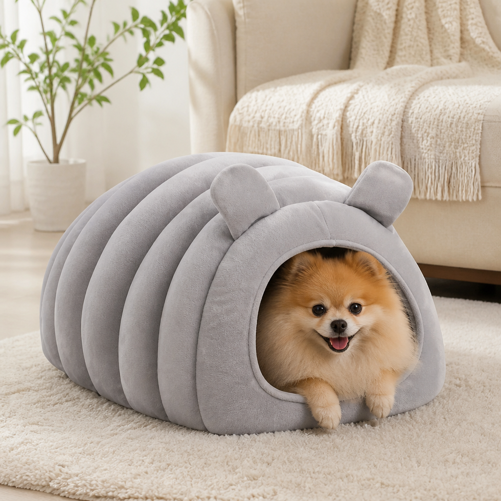 Ortekor Arctic Cashmere Half-Enclosed Cat Bed (Removable Cushion)
