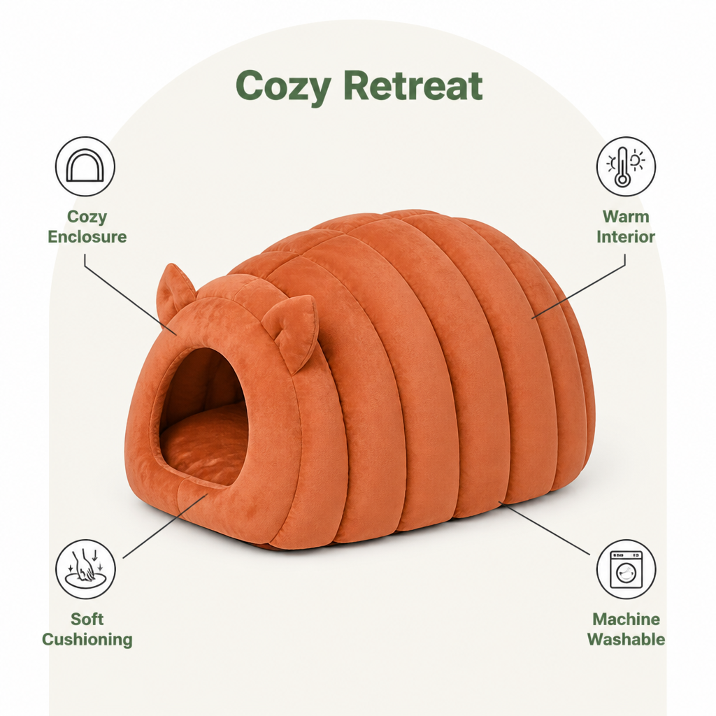Ortekor Arctic Cashmere Half-Enclosed Cat Bed (Removable Washable Cushion)
