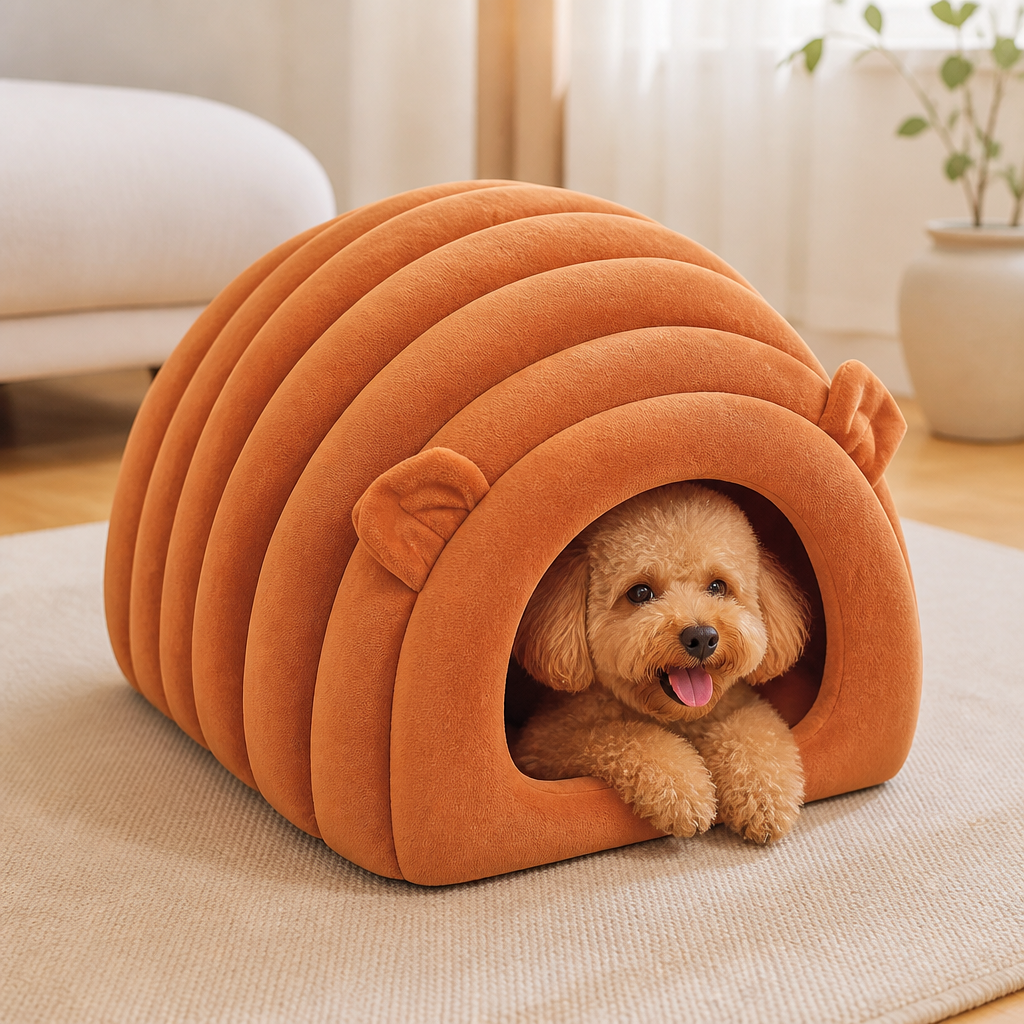 Ortekor Arctic Cashmere Half-Enclosed Cat Bed (Removable Washable Cushion)